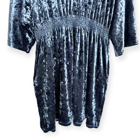 Suzanne Betro Blue Crushed Velvet V Neck Dolman Sleeve Stretchy Dress Women's XL - Picture 4 of 9